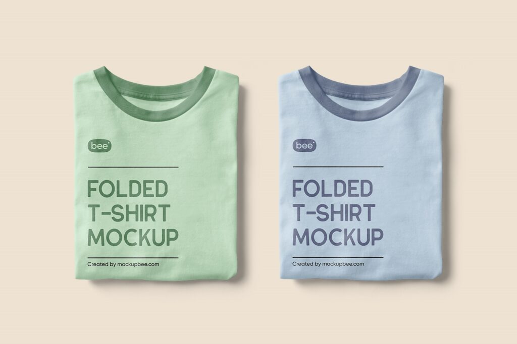 Top View of Two Folded T-Shirts Mockup