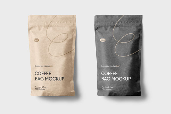 Top View of Two Paper Coffee Bags Mockup