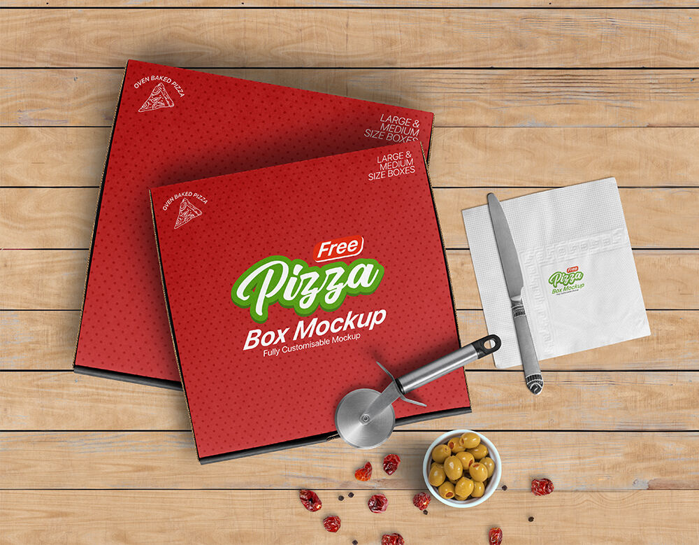Top View of Two Pizza Boxs Mockup