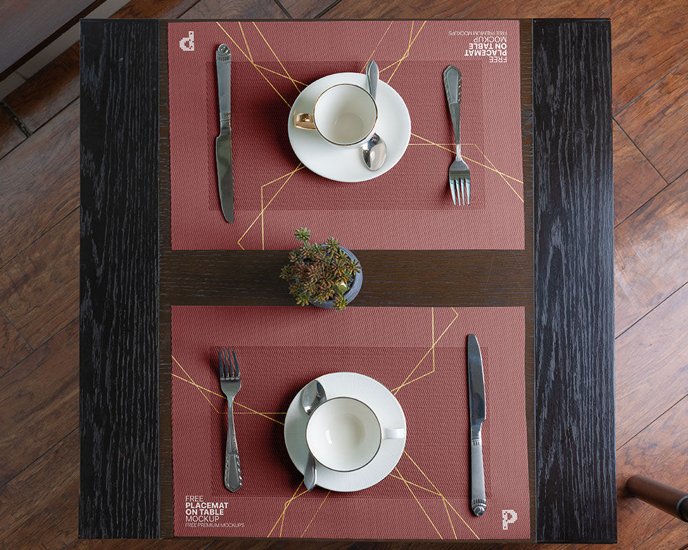 Top View of Two Placemats on Table Mockup