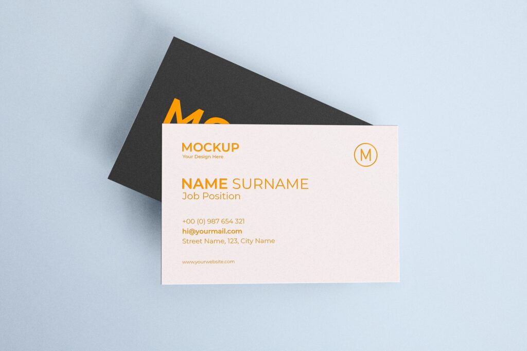 Top View of Two Realistic Business Cards Mockup