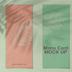 Top View of Two Realistic Menu Card Mockup With Leafy Shadows