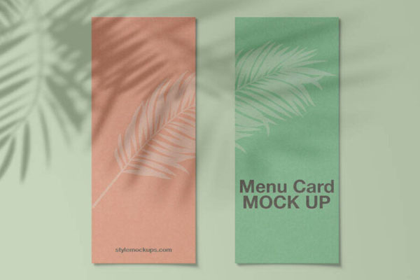 Top View of Two Realistic Menu Card Mockup With Leafy Shadows