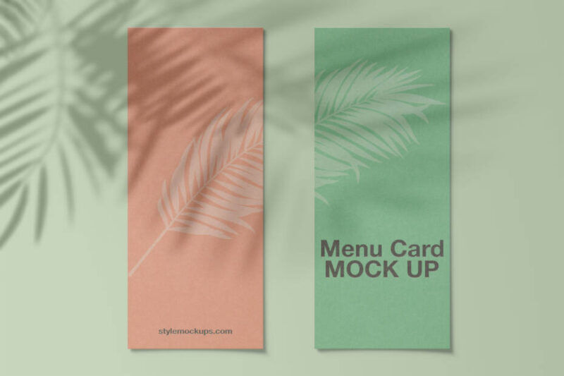Top View of Two Realistic Menu Card Mockup With Leafy Shadows