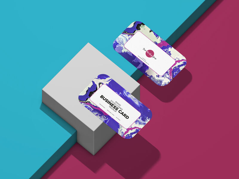 Top View of Two Round Corner Business Card Mockup