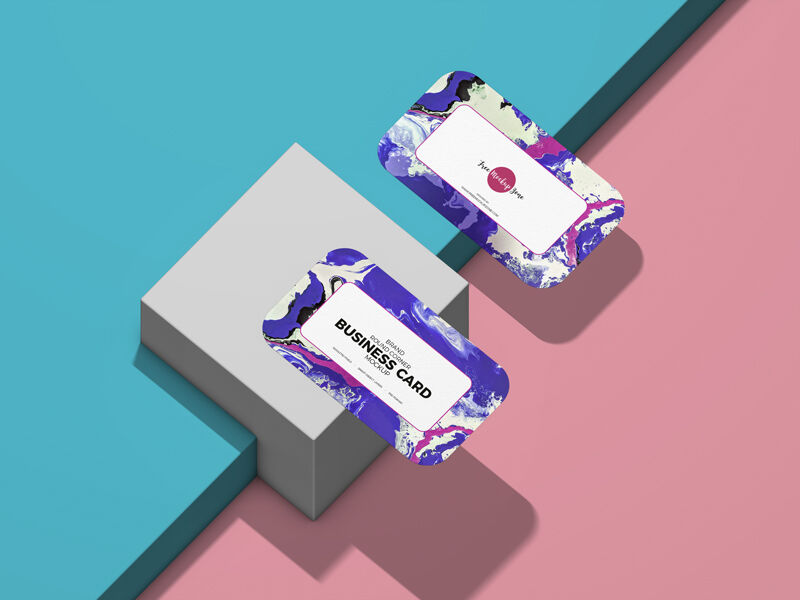Top View of Two Round Corner Business Card Mockup