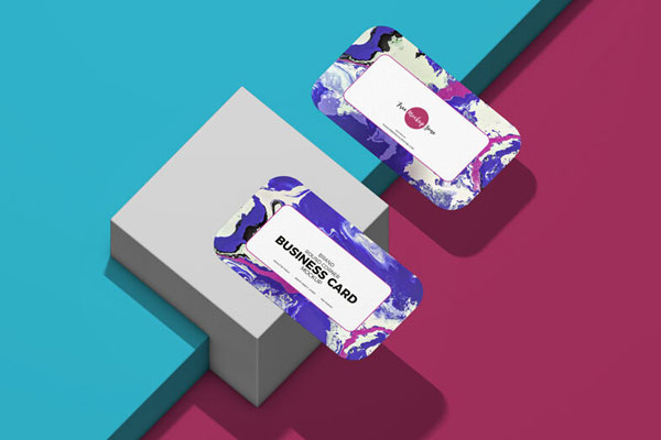 Top View of Two Round Corner Business Card Mockup