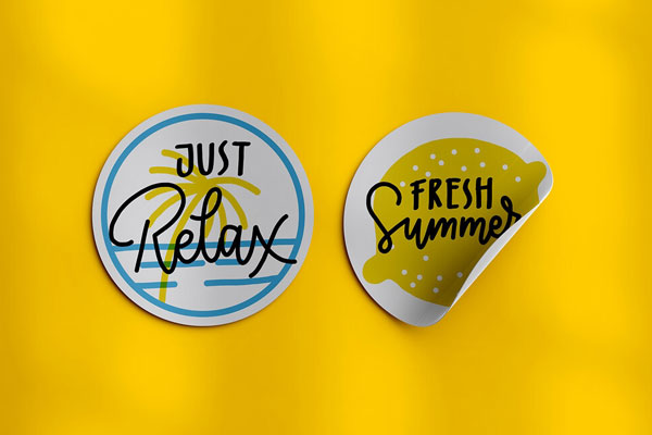Top View of Two Round Stickers Mockup