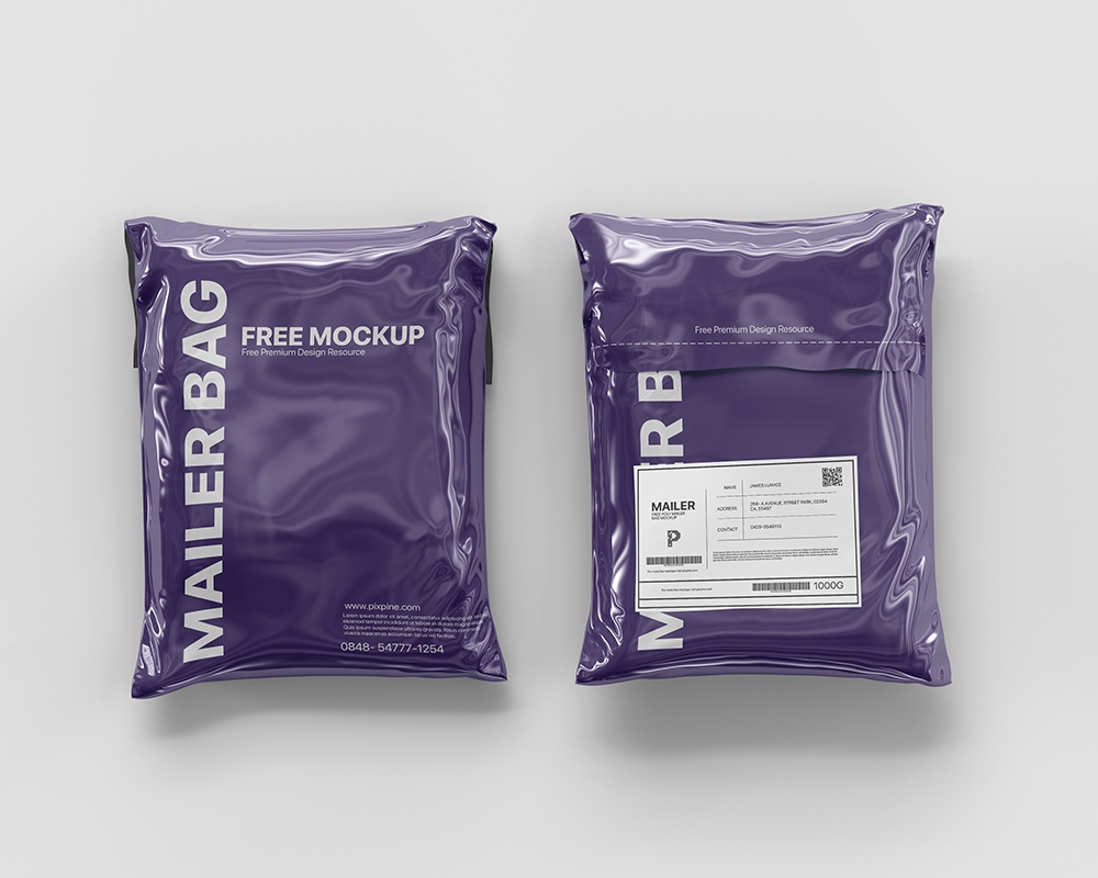 Top View of Two Shipping Plastic Bag Packaging Mockup