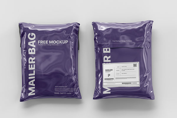 Top View of Two Shipping Plastic Bag Packaging Mockup