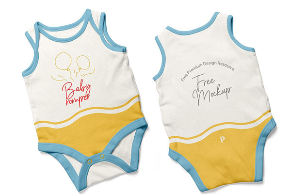 Top View of Two Sleeveless Baby Onesie Mockup
