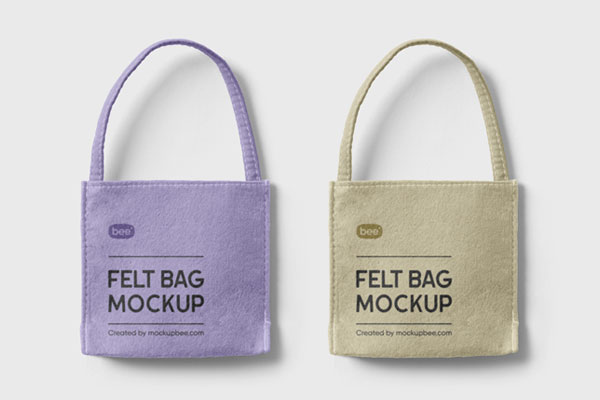 Top View of Two Tote Felt Bags Mockup