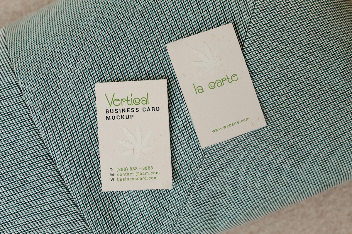 Top View of Two Vertical Business Cards Mockup FREE PSD