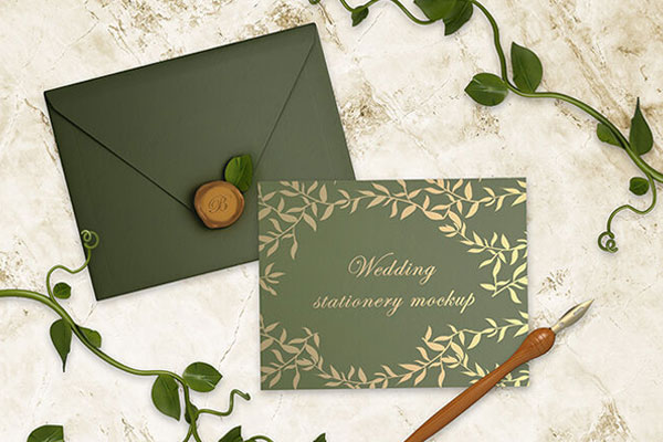 Top View of Two Wedding Invitation Card Stationery Mockups