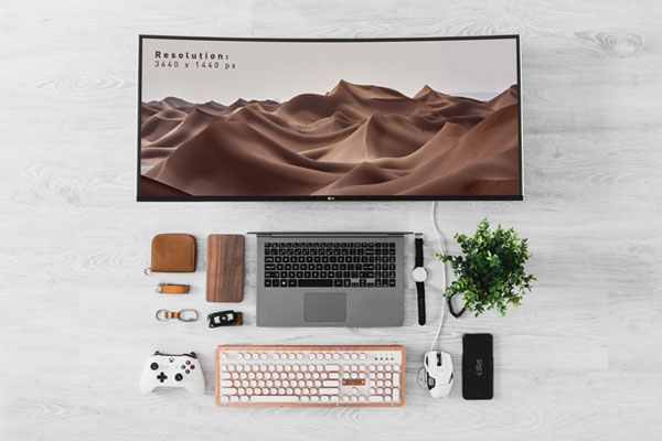 Top View of Ultra Wide Curved LED Screen Mockup
