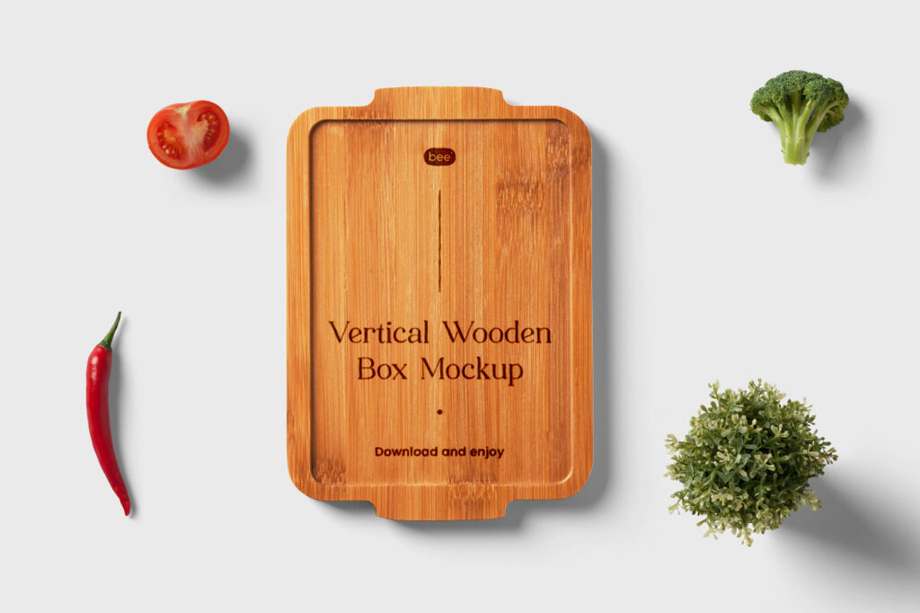 Top View of Vertical Wooden Tray Mockup