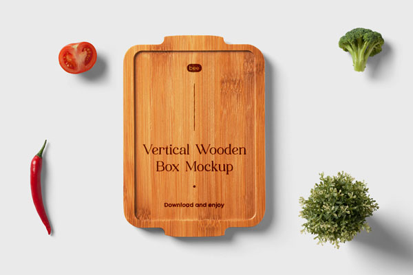 Top View of Vertical Wooden Tray Mockup