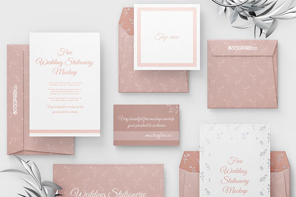 Top View of Wedding Stationery Set Mockup