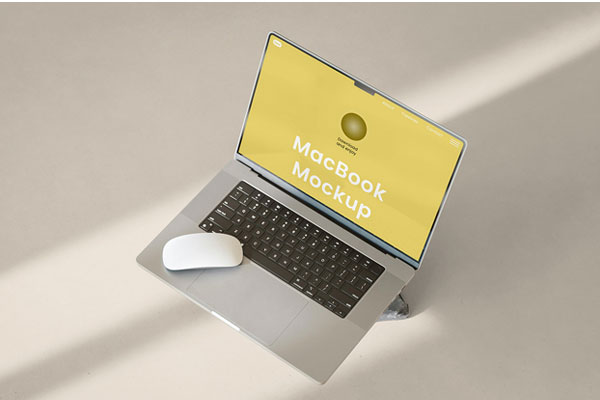 Top View of Wide Open MacBook Mockup