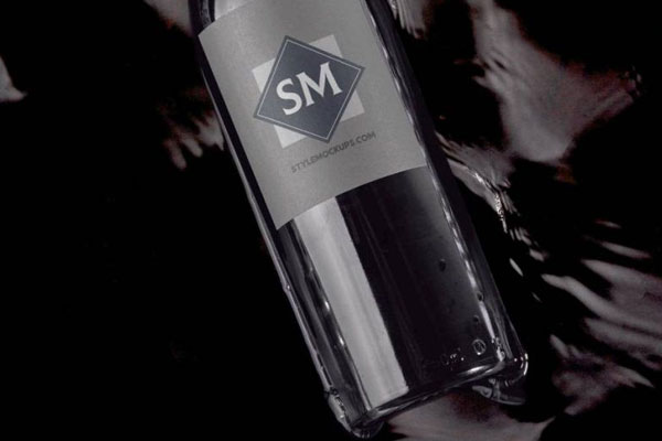 Top View of Wine Bottle Label Mockup in Artistic Setting