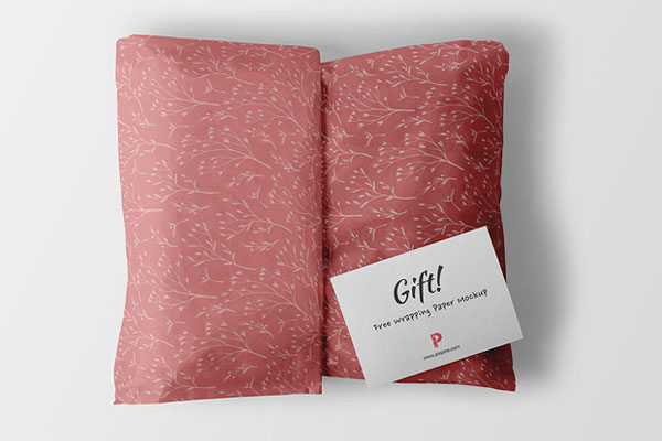 Top View of Wrapping Paper Mockup with Gift Card on It