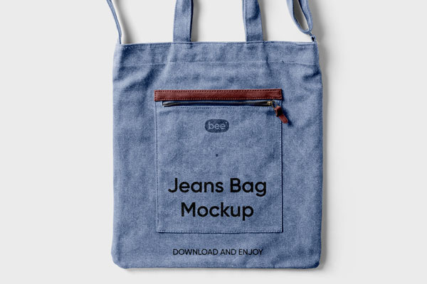 Top View of Wrinkled Jeans Bag Mockup