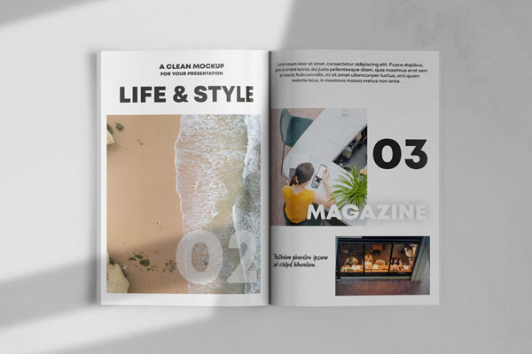 Top View Open Magazine on Floor Mockup with Shadow