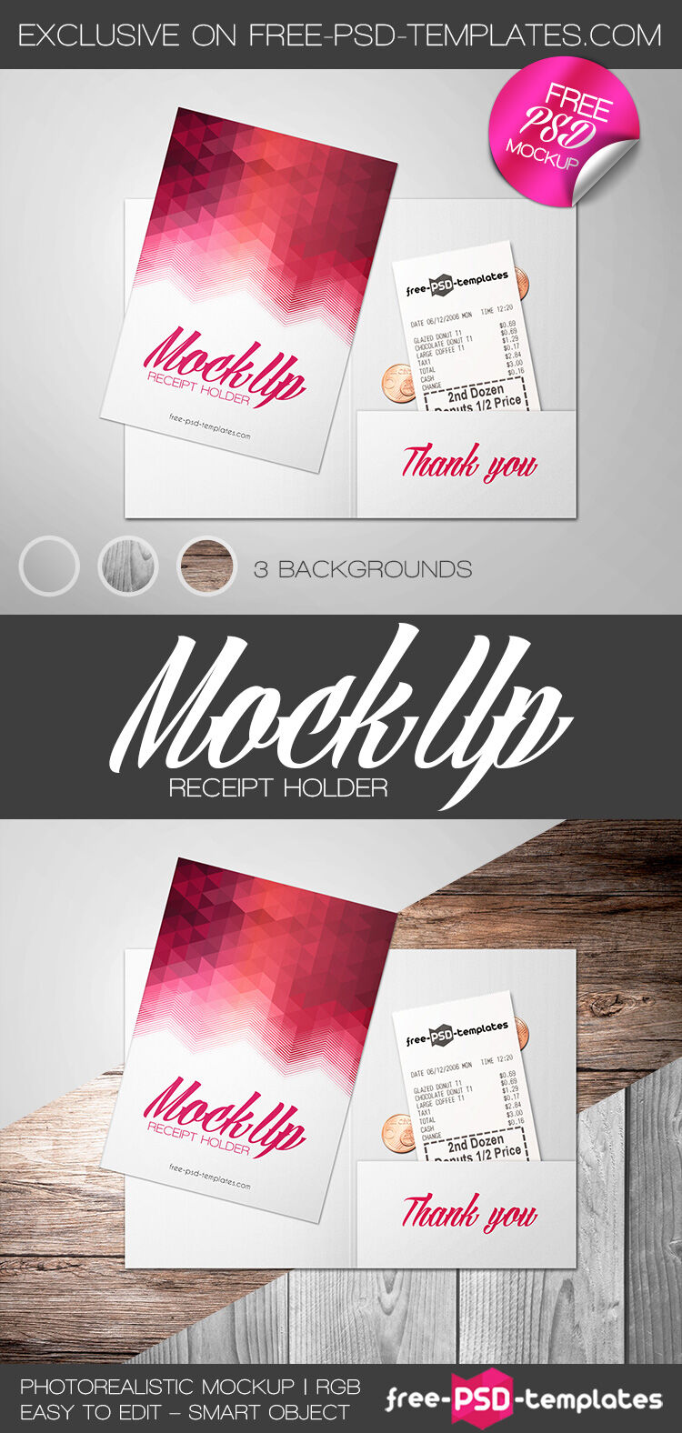 Top View Opened Receipt Holder Mockup FREE PSD