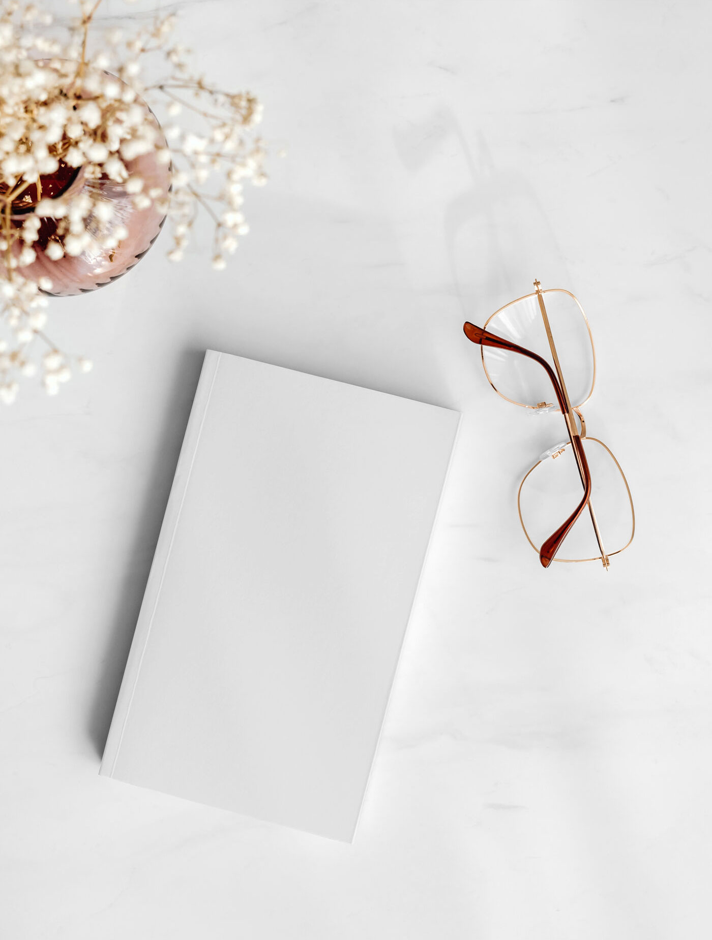 Top View Realistic Notebook with Glasses Mockup FREE PSD