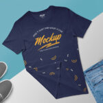 Top-View Round Neck T-Shirt on a Surface Mockup