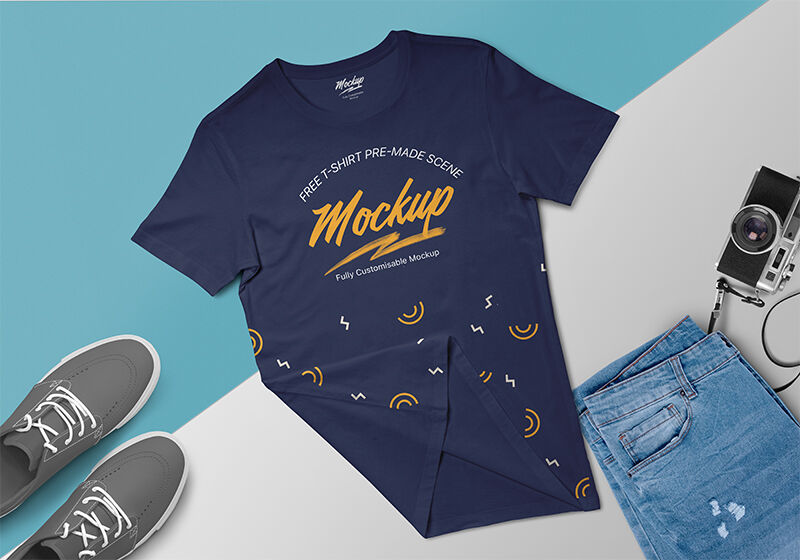 Top-View Round Neck T-Shirt on a Surface Mockup