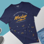 Top-View Round Neck T-Shirt on a Surface Mockup