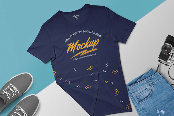 Top-View Round Neck T-Shirt on a Surface Mockup