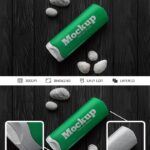 Top View Shampoo Bottle on Wooden Table Mockup with Seashells
