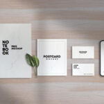 Top View Stationery Mockup Featuring, Notebook, Cards and iPhone