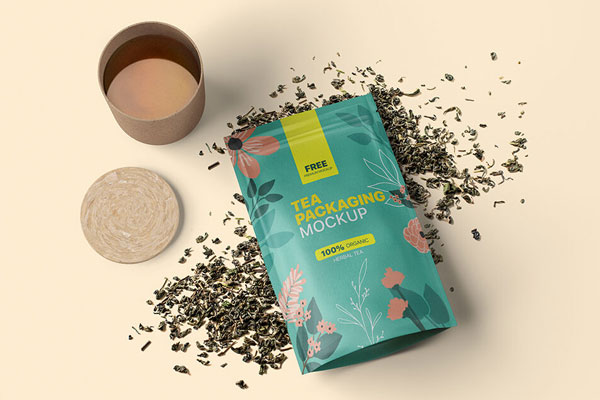 Top View Tea Packaging with a Tea Cup Mockup
