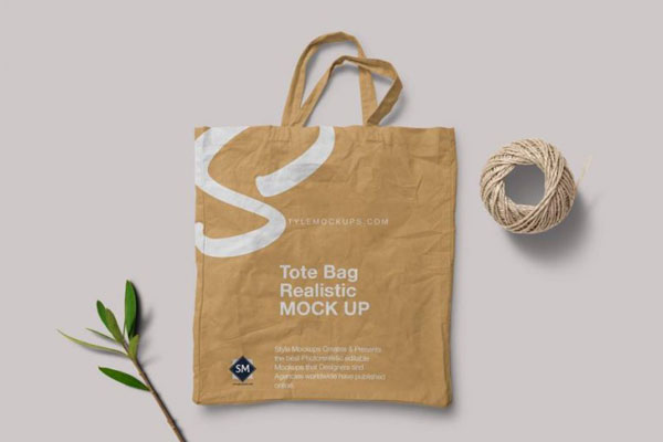 Top View Tote Bag Mockup with Decorative Elements