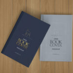 Top View Two Hardcover Books Mockup on Wooden Surface