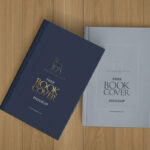 Top View Two Hardcover Books Mockup on Wooden Surface