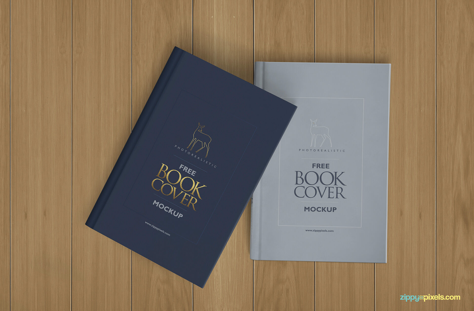 Top View Two Hardcover Books Mockup on Wooden Surface FREE PSD