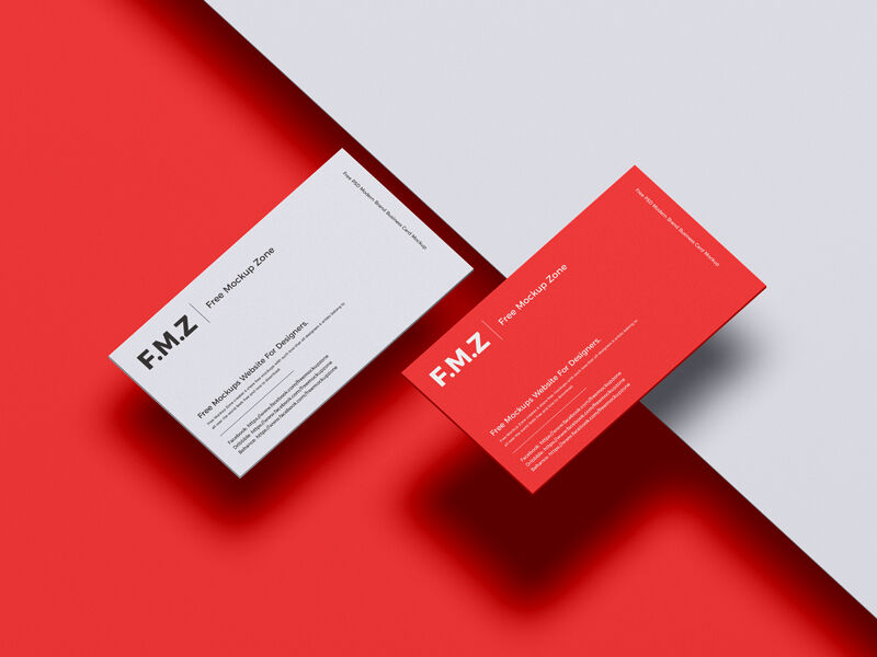 Top View Two Hovering Business Cards Branding Mockup