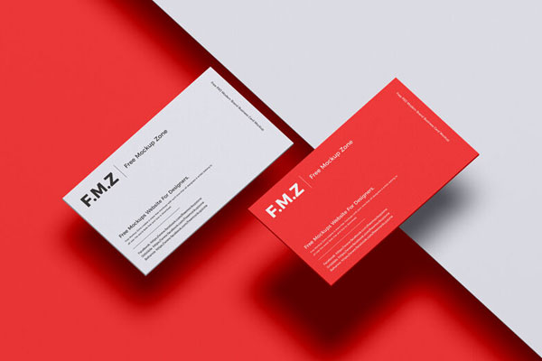 Top View Two Hovering Business Cards Branding Mockup