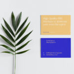 Top Vision of Business Card Mockup with Leaf