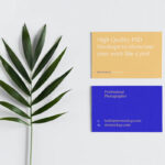 Top Vision of Business Card Mockup with Leaf