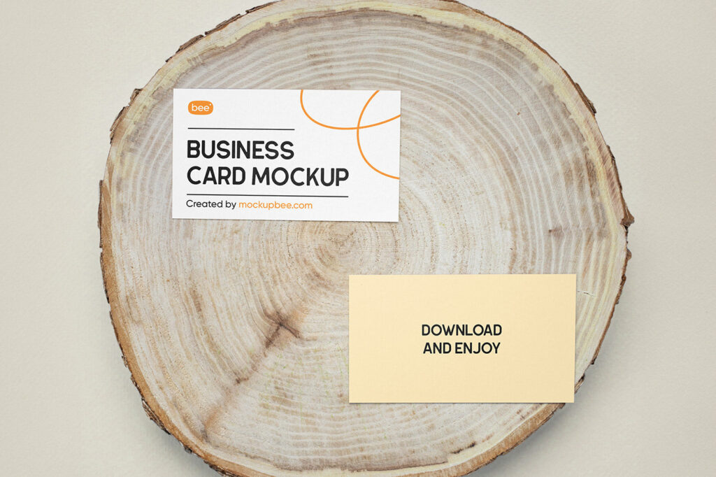 Top Vision of Business Card Mockups on Wood