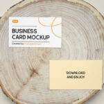 Top Vision of Business Card Mockups on Wood