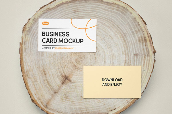 Top Vision of Business Card Mockups on Wood