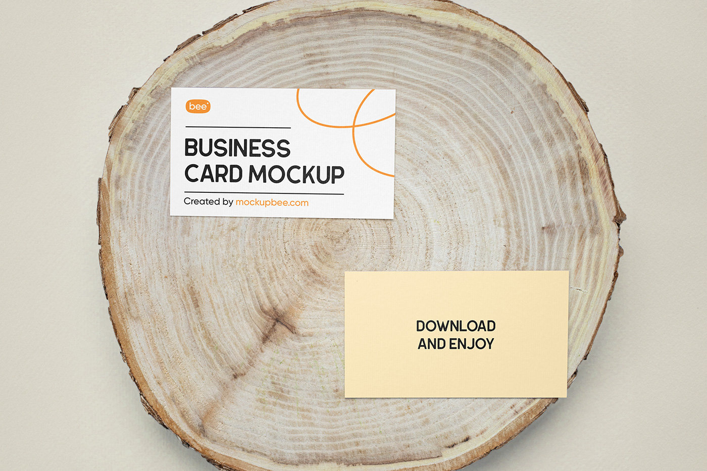 Top Vision of Business Card Mockups on Wood FREE PSD
