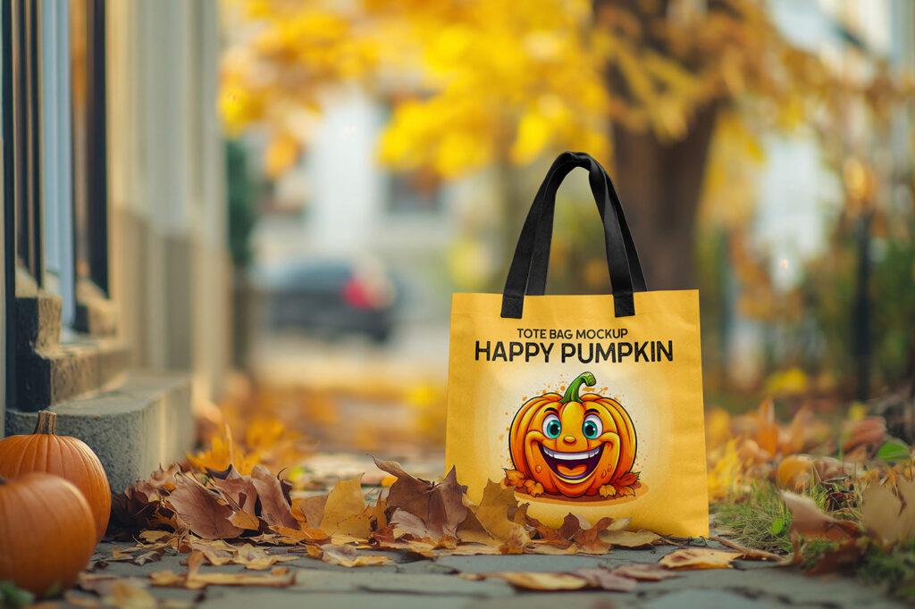 Tote Bag with Pumpkins Mockup