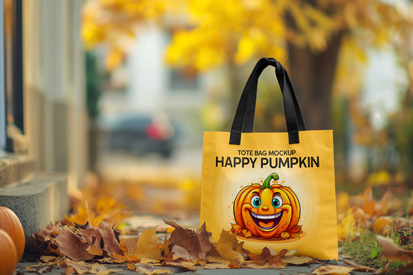 Tote Bag with Pumpkins Mockup